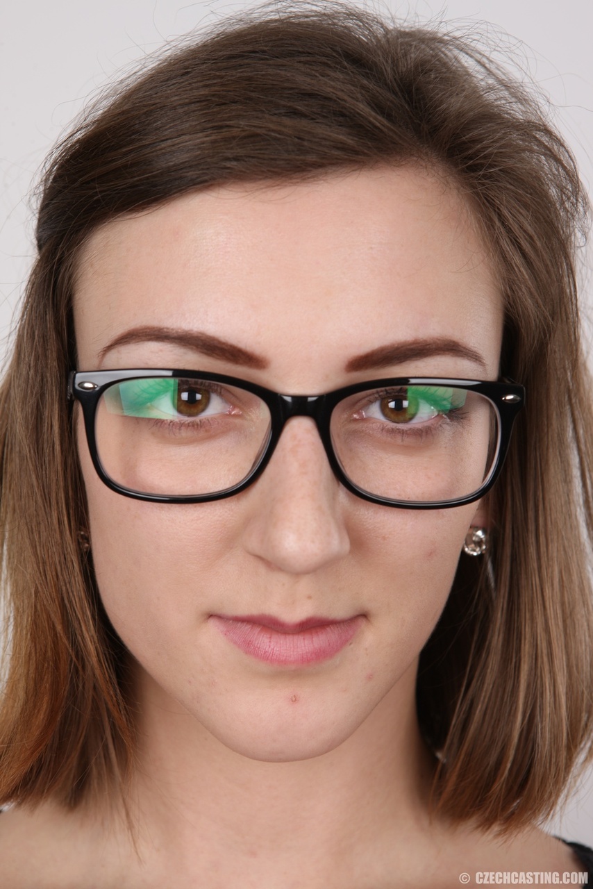 Glasses Brunette Porn - Cute little brunette teeny Vendula wearing glasses as she ...
