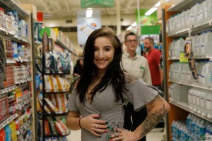 Provocative stunning hottie Sasha Apex teasing showing her ass and panties in a grocery store