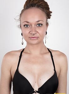 Cute pierced and tattooed girl Petra in her first porn casting photos