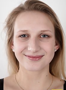 Next door blonde European amateur Kristyna goes nude for her porn casting debut